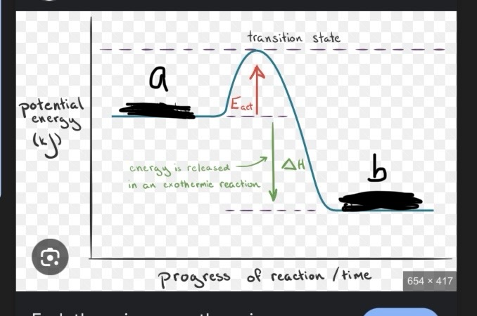 <p>This is an exothermic reaction, what would a an and b be labeled as?</p>