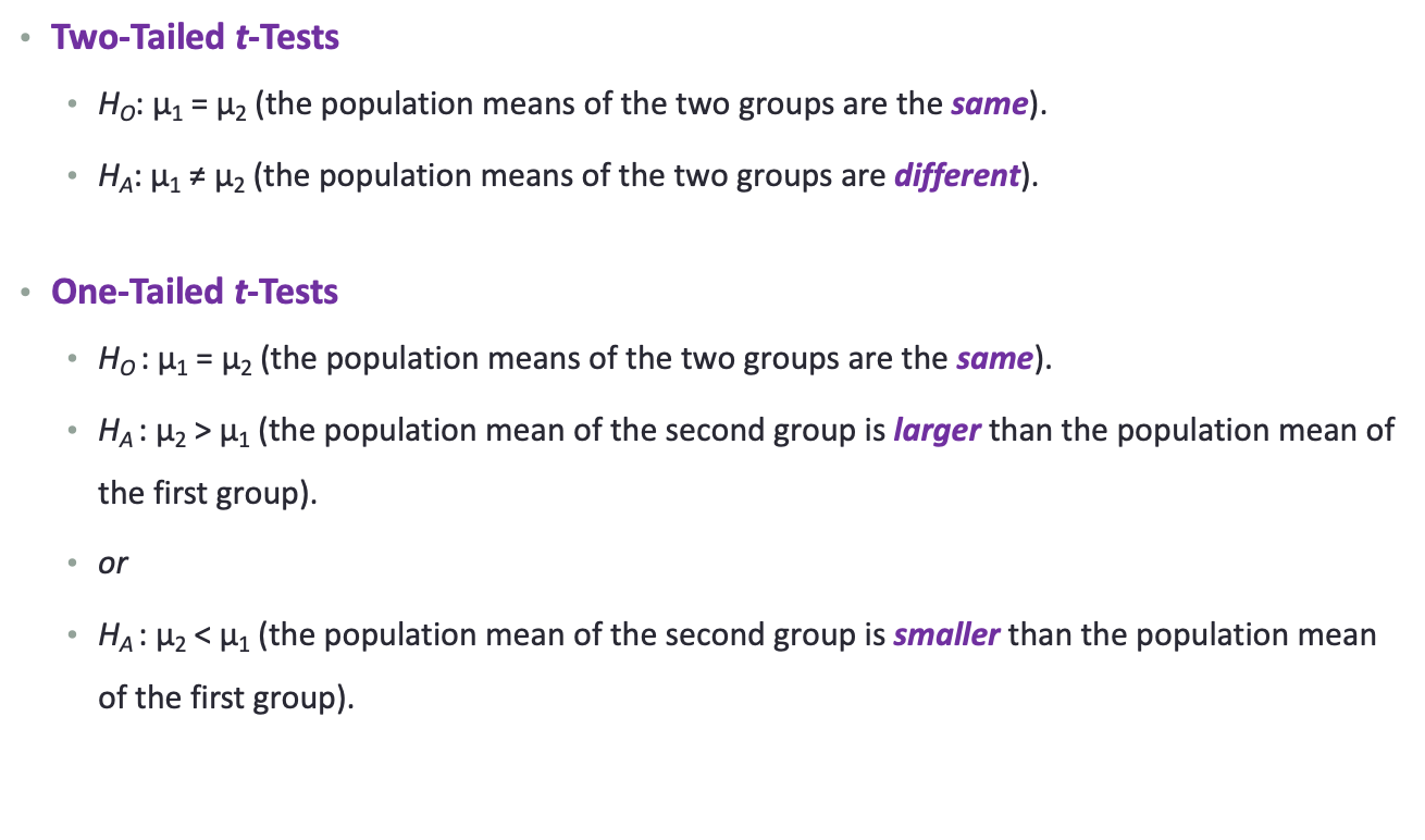 <ul><li><p>Non-directional test = different</p></li><li><p>Directional test = same</p></li></ul><p></p>