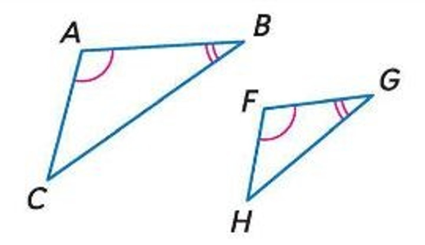 <p>If two angles of one triangle are congruent to two angles of another, then the triangles are similar</p>