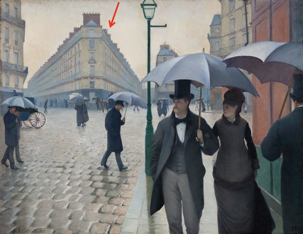 <p>Paris Street; Paint Day, Gustave Caillebotte 1877</p>