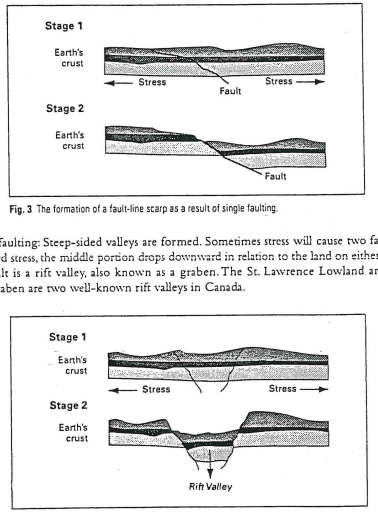 <p>Fractures in bedrock, produced in the Earth's crust by stress that convection currents create in the mantle.</p>