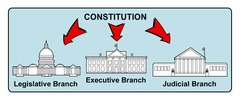 <p>constitutional authority is shared by three different branches of government</p>