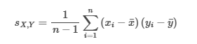 <ul><li><p>n is the number of observations</p></li><li><p>x<sub>i</sub> and y<sub>i</sub> are the observations in general and flat x and y are the means for X, Y respectively.</p></li></ul><p></p>