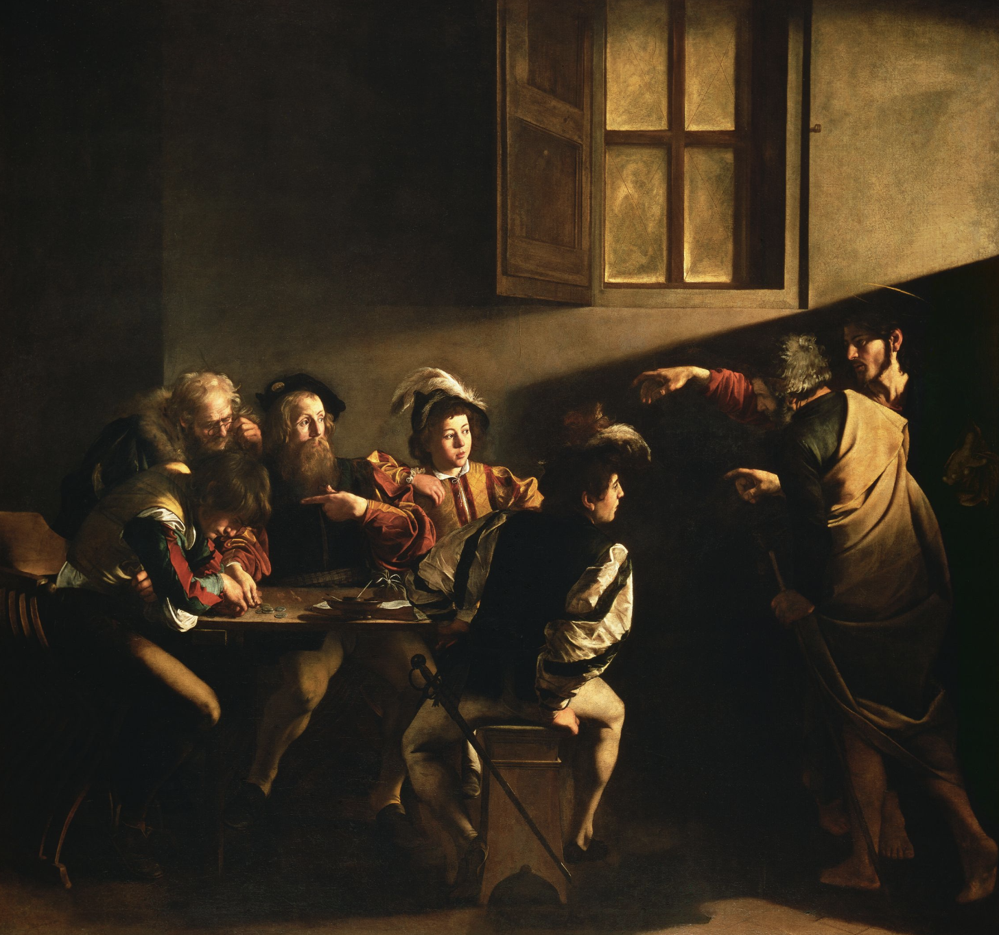 <p>Scene takes place in a grimy Roman tavern, unique scene. Christ calls upon ___ to serve him, pointing him out in a table. St. was originally a tax collector, seems like a strange follower to have. Light flowing in goes right to the future St, Peter blocks Christ and the St, seeming to act as an intermediary. Christ points to the St. but he is not very visible, he seems confused. Hand of Christ is very relaxed, seems to be a callback to the Sistine Chapel creation of man section. Seems to be a call back to how Christ is sometimes called the&nbsp;“new” Adam.&nbsp;</p>