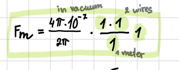 <p>1 <strong>Ampere</strong> is defined as current flowing<strong> in each of 2 long parallel wires 1 m apart </strong>in <strong>vacuum</strong> which results in a force of exactly <strong>2.10^-7 N/m of length of each wire</strong></p>