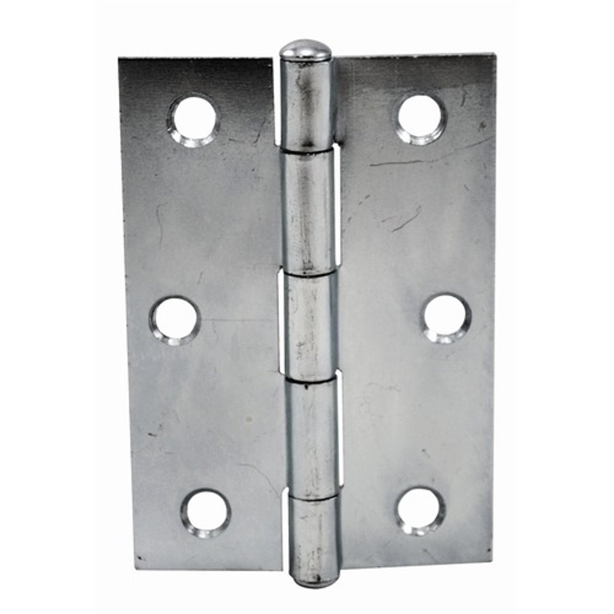 <p>A hinge composed of two plates secured to the abutting surfaces of a door and doorjamb</p>