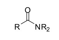 <p>a carbonyl group (C=O) with one R group attached to the carbonyl carbon and one NR2 group</p>