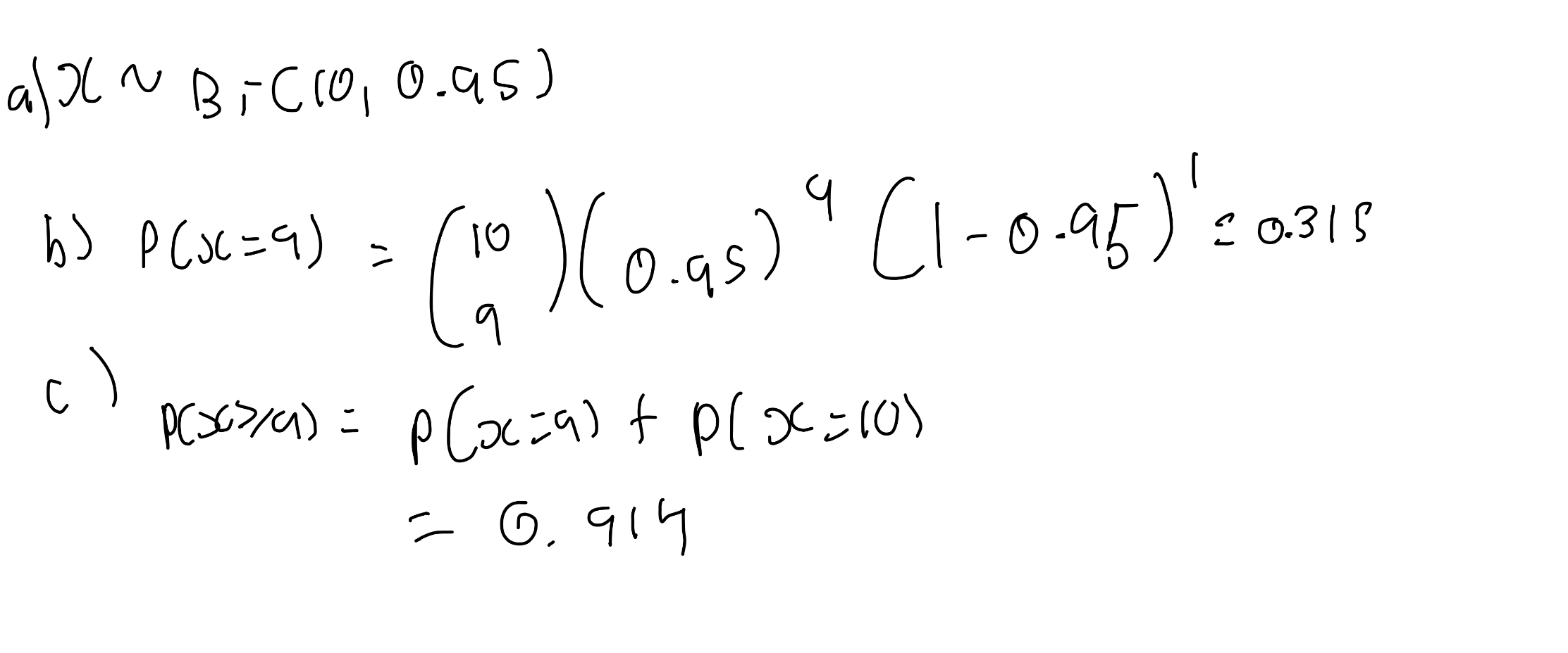 <p>E(x)=np=500x.95=475<br></p><p>sd=sqrt(npq)=sqrt(np(1-p))=sqrt(500×0.95×0.05=4.87<br></p>
