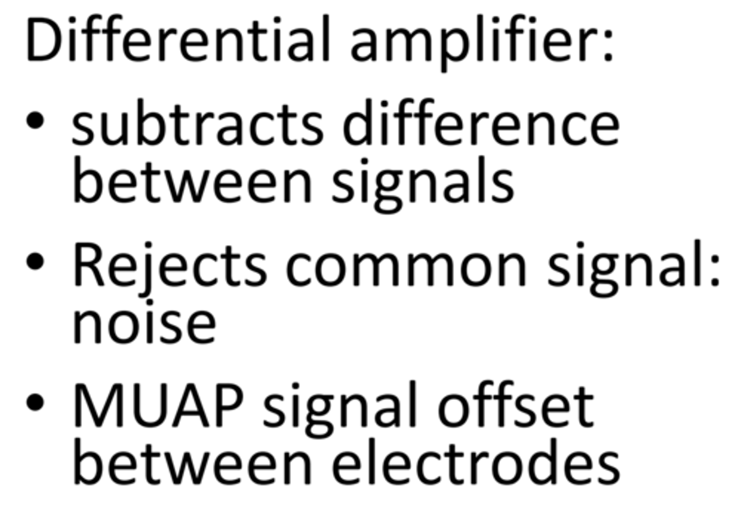 <p>Has two sensitive inputs and amplifies the difference of the two amplified signals.</p>