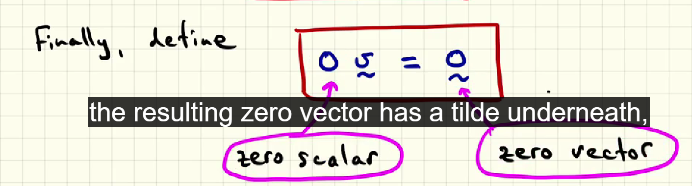 <p>we indicate a zero vector using a notation that typically is 0 with a tilde underneath </p>