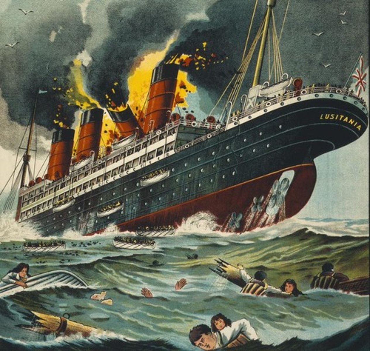 <p>A British passenger ship that was sunk by a German U-Boat on May 7, 1915. 128 Americans died. The sinking greatly turned American opinion against the Germans, helping the move towards entering the war.</p>