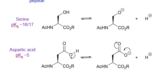 <p>The anion resulting from deprotonation can be delocalised and therefore more stable</p><p>Delocalisation of the charge means the molecule is more stable so its formation is more favourable and the pKa will be lower. Making it a stronger acid</p>