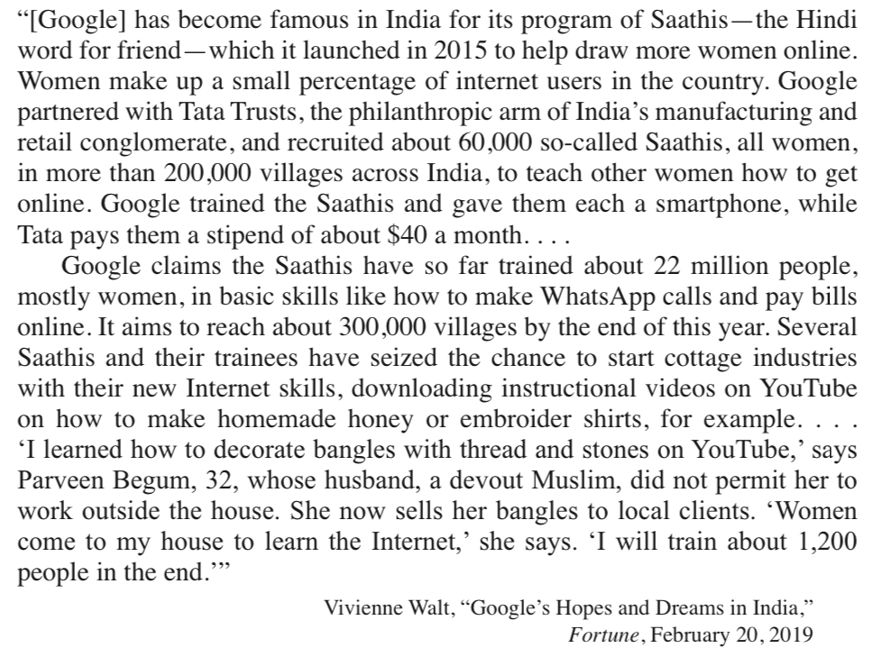 <p><span>Which of the following describes a likely benefit to Google of its efforts in India?</span></p>