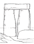 A structure consisting of two upright stones supporting a horizontal lintel.