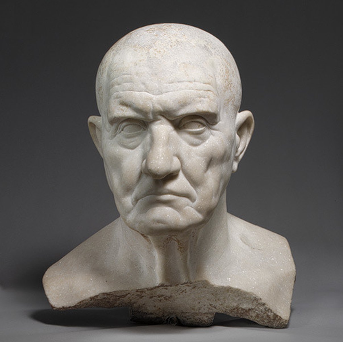 <p>a sculpture depicting a head, neck, and upper chest of a figure</p>