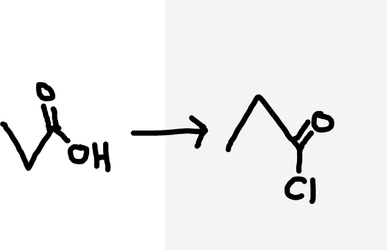 <p>Carboxylic acid to acyl chloride</p>