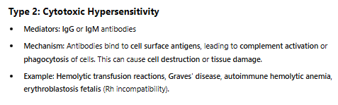 <p>1) <br>- Transfusion rxn (wrong blood)<br>- Graves disease<br>- erythroblastosis fetalis (child/mother blood are incompatible)</p><p></p><p>2)<br>A: <br>- 1st pregnancy mother (Rh+) delivers bby (Rh-)<br>- baby in contact w/ mother<br>- mothers body <span style="color: yellow">detects foreign antigen (Rh-)</span><br>- T help cells call for B cells<br>- <span style="color: yellow"><strong>B cells produce IgM (first responder)</strong></span> *but at this pt baby is already out so no more antigen present<br>- <span style="color: yellow">Memory b cell are produced to rmbr this Rh- antigen</span></p><p></p><p>B:<br>- 2nd pregnancy occurs<br>- <span style="color: yellow">Memory b cell activate AB(IgG - SPECIFIC)</span> &amp; attacks fetal RBC</p><p><br>(rhogam to prevent this)</p>