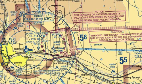 <p><span>What is the dashed magenta line in a circle east of the Pueblo Airport represent?</span></p>