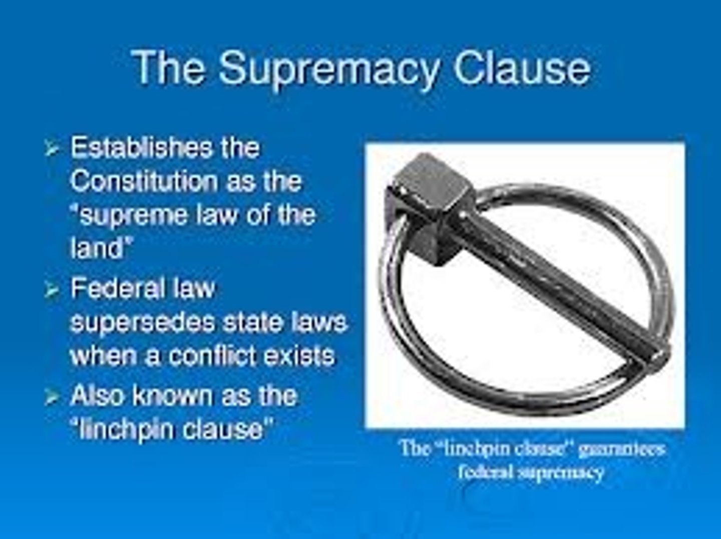 <p>The Constitution and federal laws are the supreme law of the land, overriding state laws.</p>