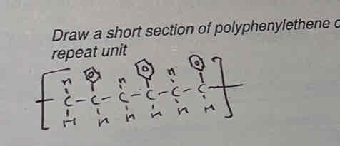 <ul><li><p>always draw bonds going out of brackets</p></li><li><p>always have 2 carbons in one monomer (other carbons go on top/bottom)</p></li><li><p>3 monomers = 6 carbons in polymer</p></li></ul>