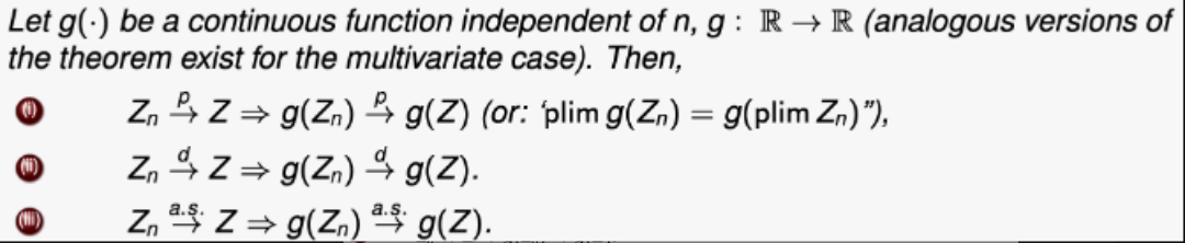 <p>“Therefore, it is consistent by CMT as g (x) = 1/x is continuous for x > 0.”</p>