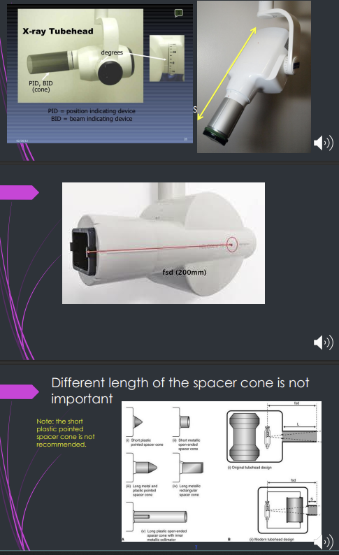 <p>it is a device for indicating the direction of the beam, setting the ideal distance from the focal spot on the target</p><p>200mm for operating above 60 Kv </p><p>100 mm for operating 60 Kv or below</p><p>it is the length of the focal spot to skin distance</p>