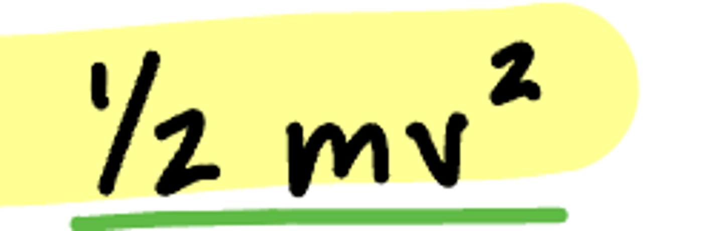 <p>KE=1/2mv^2 (THE [MV] PART CAN ALSO BE SUBSTITUTED FOR MOMENTUM) Also if theres no velocity then theres no motion and KE is zero</p>