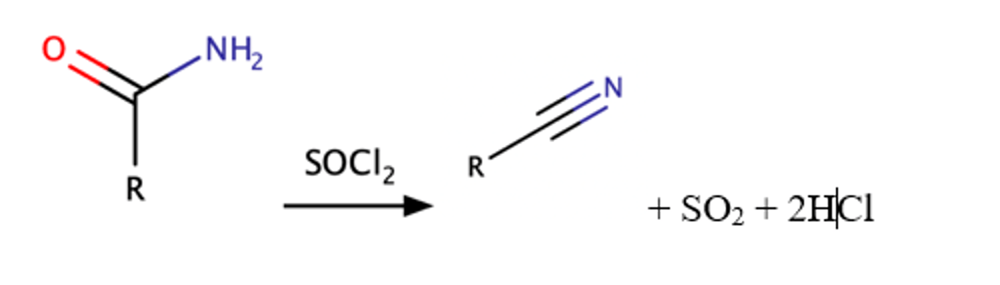 <p>Dehydration of Amides to produce a Nitrile</p><p>Mechanism pg: 936</p>