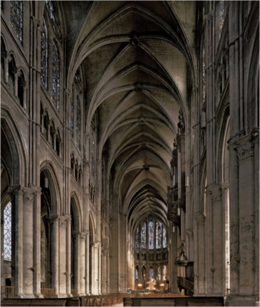<p>A type of vaulted ceiling formed by the intersection of two barrel vaults, creating a groined surface, and is distinguished by the addition of structural ribs that run along the intersections of the vaults.</p>