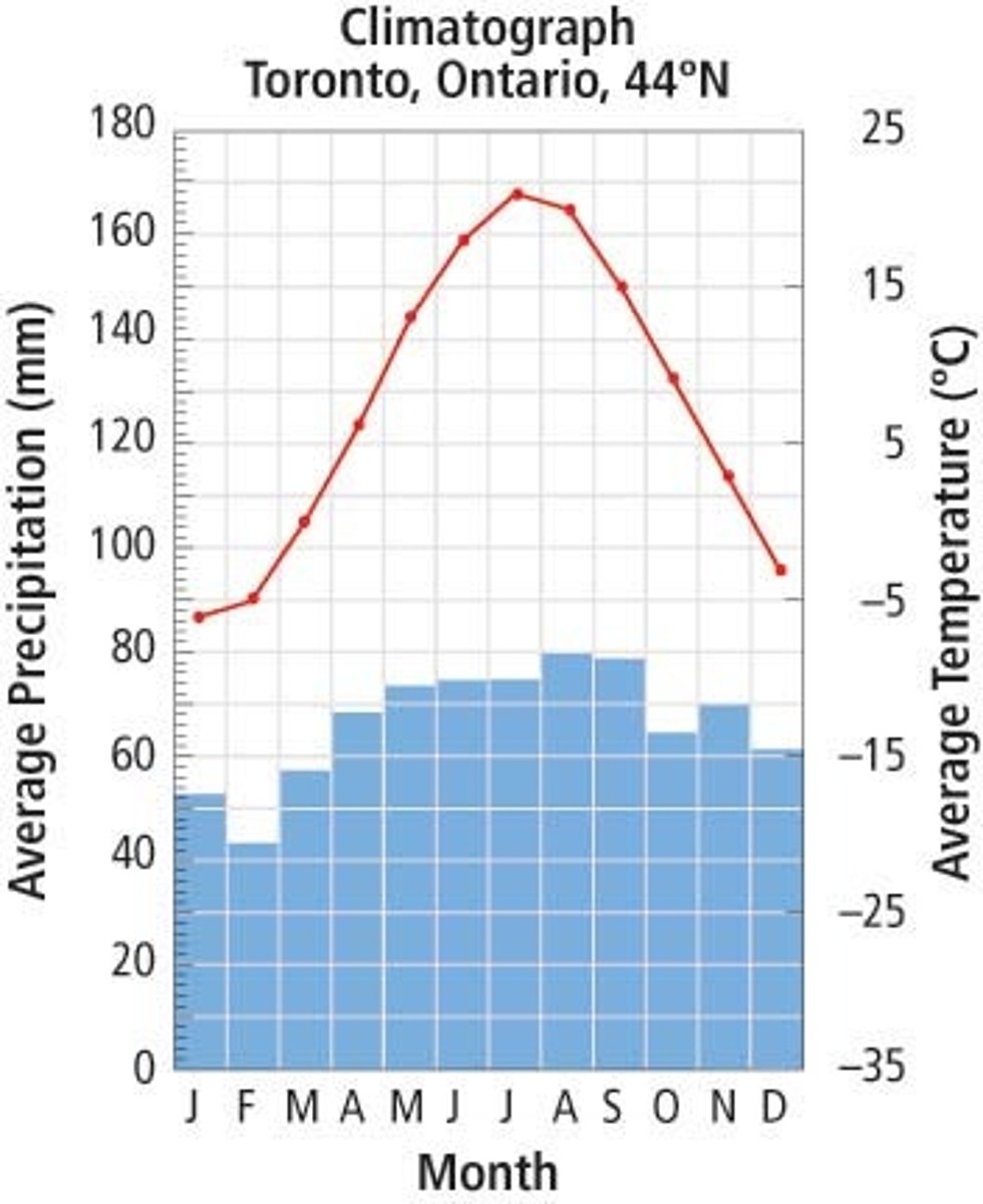 <p>A biome with warmer summers and colder winters than temperate rainforests and dominated by deciduous trees. 4 seasons: warm, wet summers and cold winters<br>most dominated by humans</p>