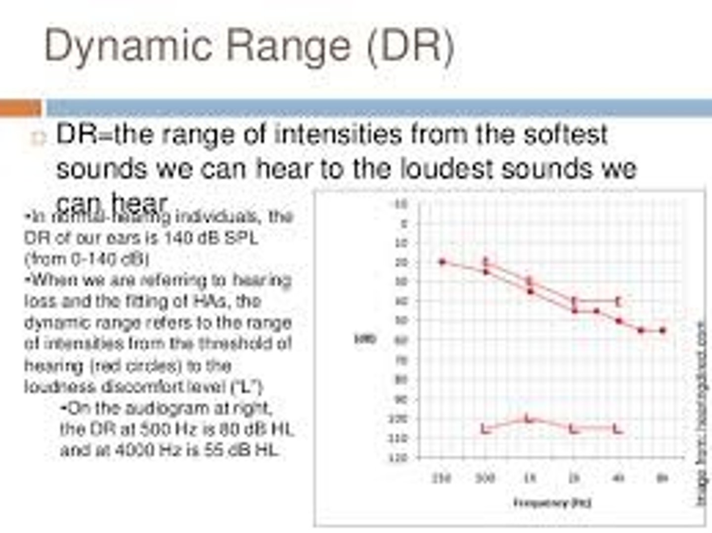 <p>The range from background level to the brightest signal</p>