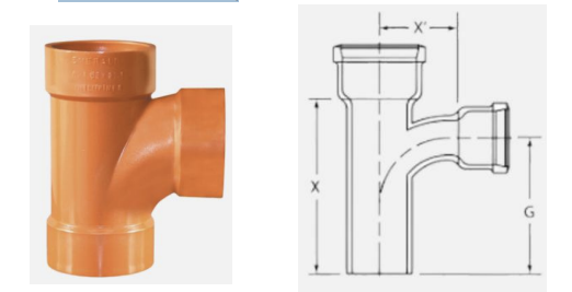 <p>A tee used as fitting for a soil pipe which is designed with a slight curve in the 90° angle transition so as to channel flow from a branch line toward the direction of the main flow,</p>