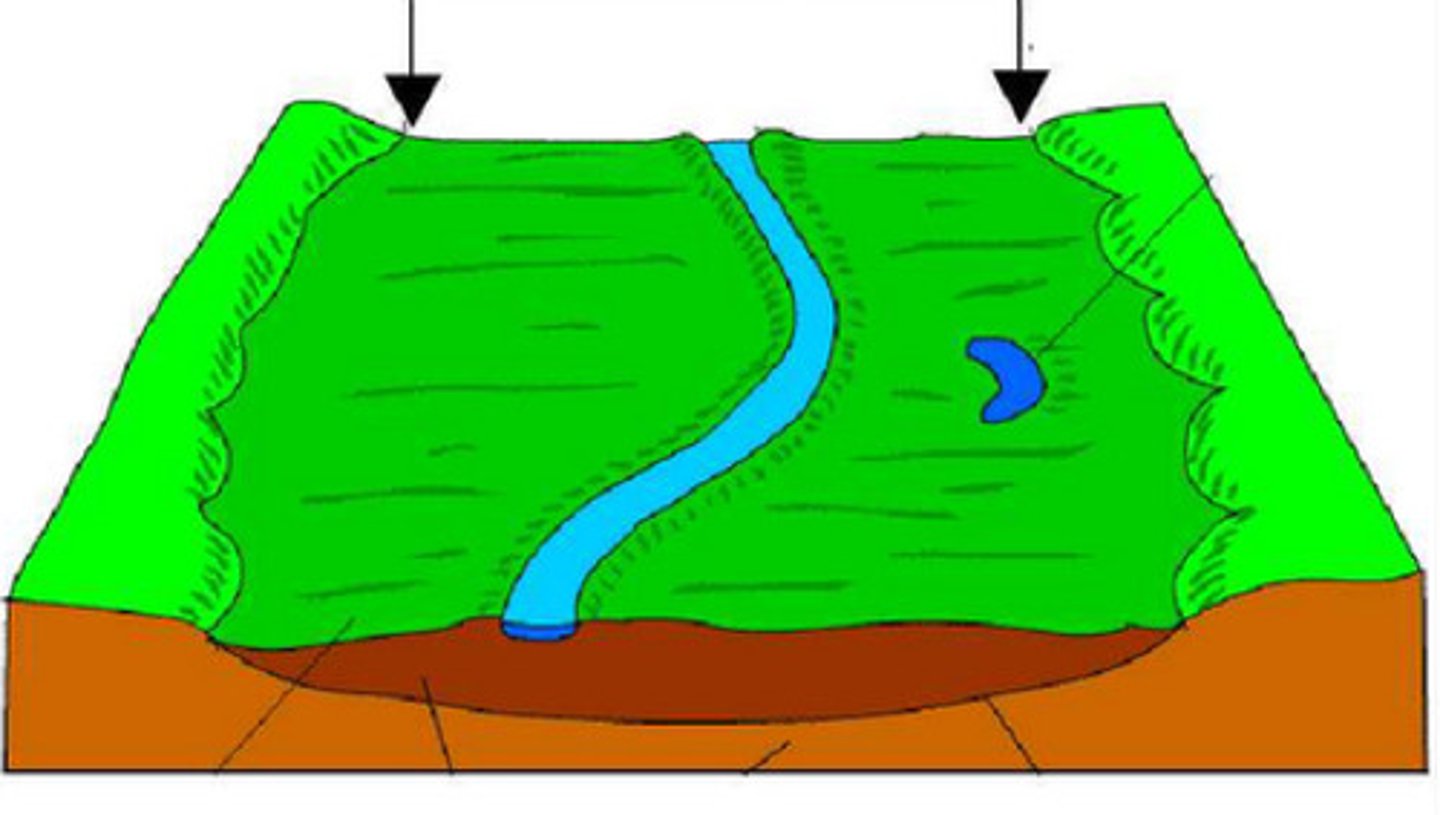 <p>The flat, wide area of land along a river.</p>