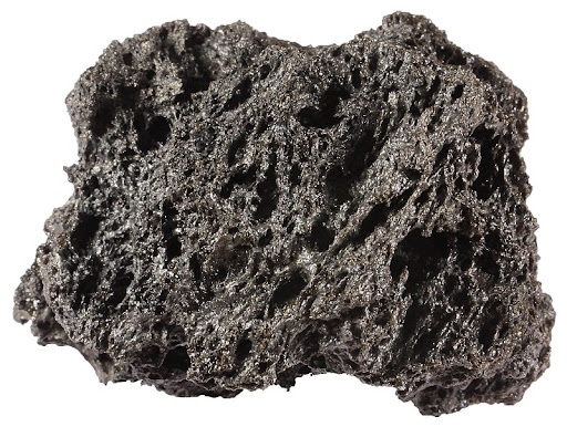 <p>Igneous rock: Basalt</p><p><strong>Basalt is an extrusive igneous rock composed primarily of plagioclase feldspar and large amounts of mafic minerals like pyroxene. It has an aphanitic texture, meaning its interlocking crystals cannot be seen by the naked eye. It is usually dark gray, black, or dark greenish, and is often vesicular or porphyritic.</strong></p><p><strong>Basalt has a fine-grained texture with very small, interlocking crystals of white to off-white plagioclase feldspar and darker, mafic minerals like pyroxene. The crystals are too small to see with the naked eye. Basalt is usually gray, brown, or black, and often contains features like vesicles and phenocrysts.</strong><br></p>