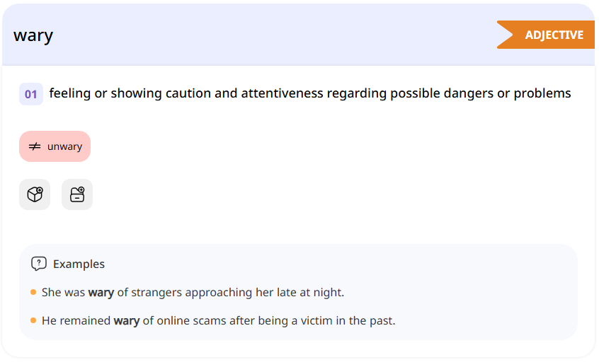 <p><span style="background-color: transparent;"><span>wary</span></span></p>