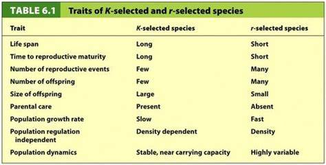 Traits of K-selected and r-selected species Chart