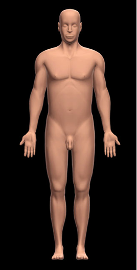 facing the observer and palms forward; left is always the patients left