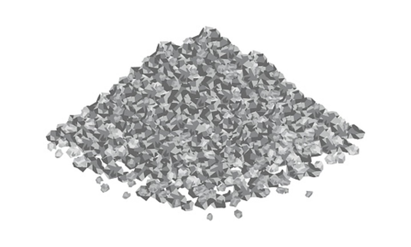 <p>CRUSHED STONE</p><p>angular rock is a form of construction aggregate, typically produced by mining a suitable rock deposit and breaking the removed rock down to the desired size using crushers</p>
