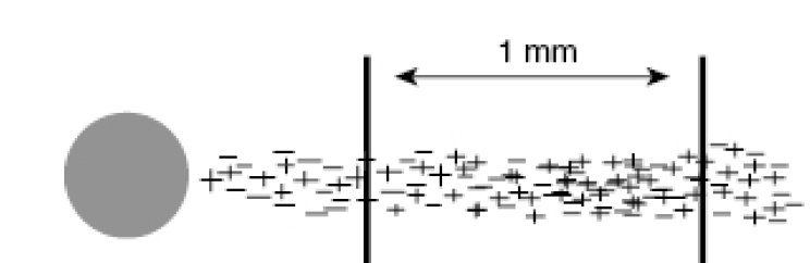 <p>This is a charged-particle track of __</p>