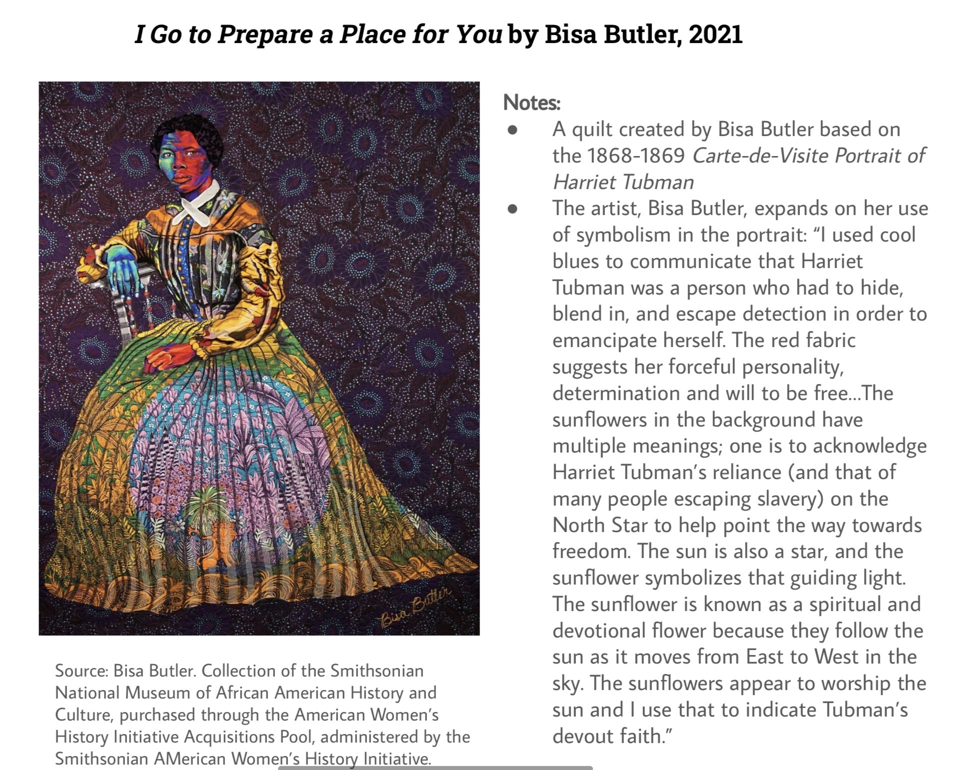 <p>#53 I Go to Prepare a Place for You by Bisa Butler, 2021</p>