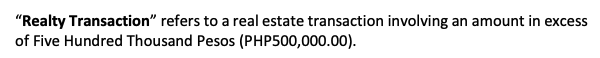 <p>b. A transaction with amount exceeding P500,000</p>