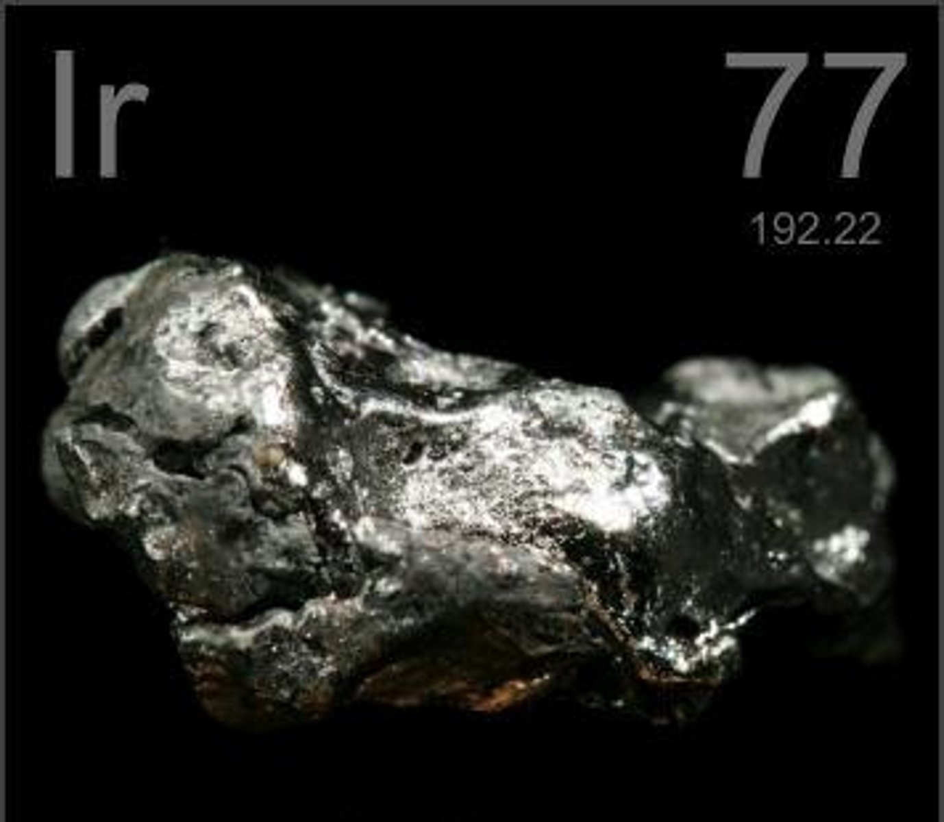 <p>Symbol: Ir<br>Atomic Mass: 192.2<br>Atomic Number: 77</p>