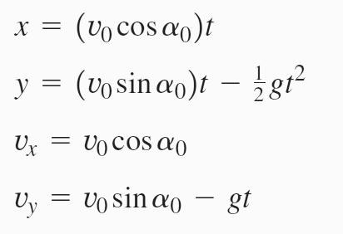 <p>The horizontal position is given by x = (v₀ cos α)t, where v₀ is the initial velocity and α is the launch angle.</p>