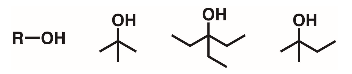 <p>A hydroxyl group attached to a carbon w/ 0 hydrogen and 3 other carbons</p>