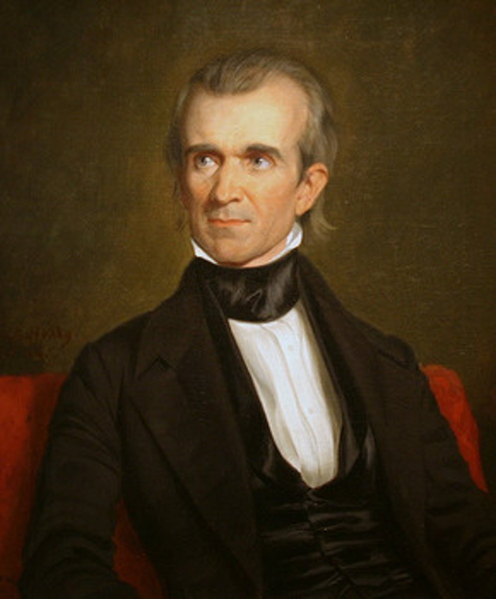 <p>11th president; expansionist who annexed Texas, gained Oregon, and led U.S. into Mexican-American War.</p>