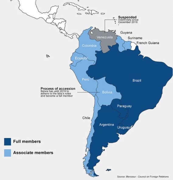 <p>South American trade <span>bloc formed by Argentina, Brazil, Paraguay, and Uruguay, which aims to promote free trade and economic integration between its member countries by facilitating the movement of goods, services, capital, and people within the bloc; essentially creating a common market across the region</span></p>