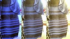 the effect where the perceived color of something remains constant despite changes in the intensity and light quality

application: (see image) this picture of a dress is an example of a fail of color constancy as the shade of blue does not always appear blue, and the black does not always appear black

Demange
