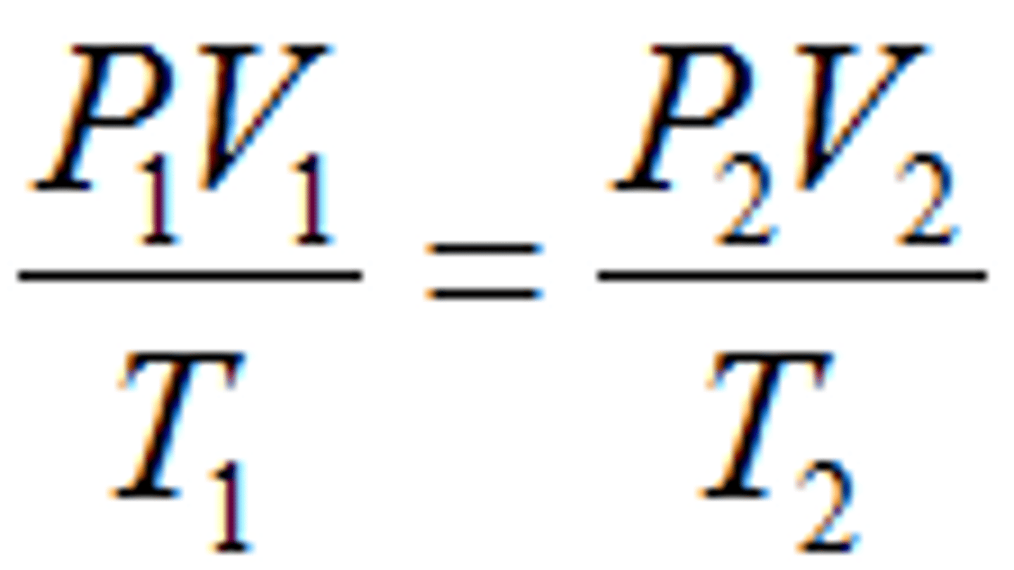 <p>P1V1/T1 = P2V2/T2 for gas conditions.</p>