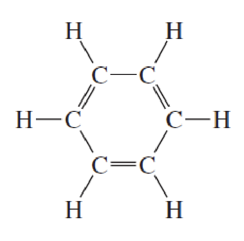 <p>single, double, single bonded carbons in a hexagon</p>