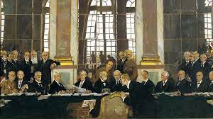 <p>Peace treaty signed in 1919, ending WWI. Imposed harsh terms on Germany, including territorial losses, military restrictions, and massive reparations. Contributed to German resentment and economic instability, ultimately leading to WWII.</p>